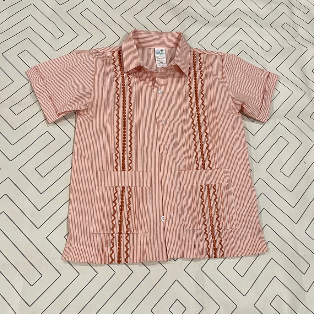 Six Honeybees Burnt Orange Striped Guayabera Button Down
